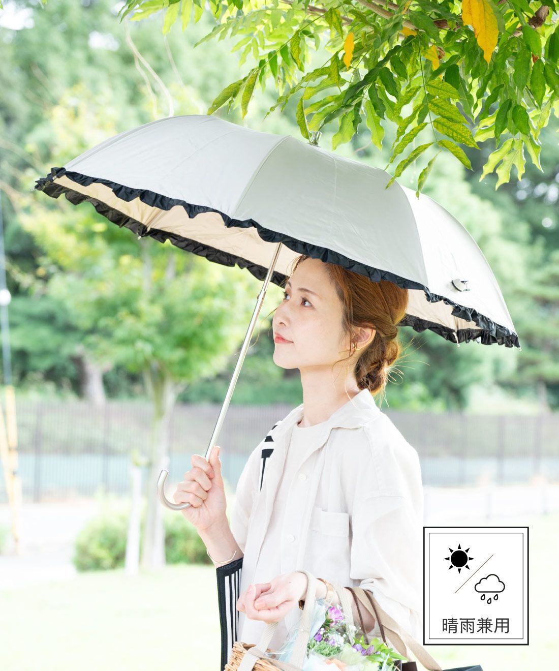 FELISSIMO PARTNERS | 甘すぎない大人のフリル バイカラーフリル 折りたたみ 晴雨兼用傘