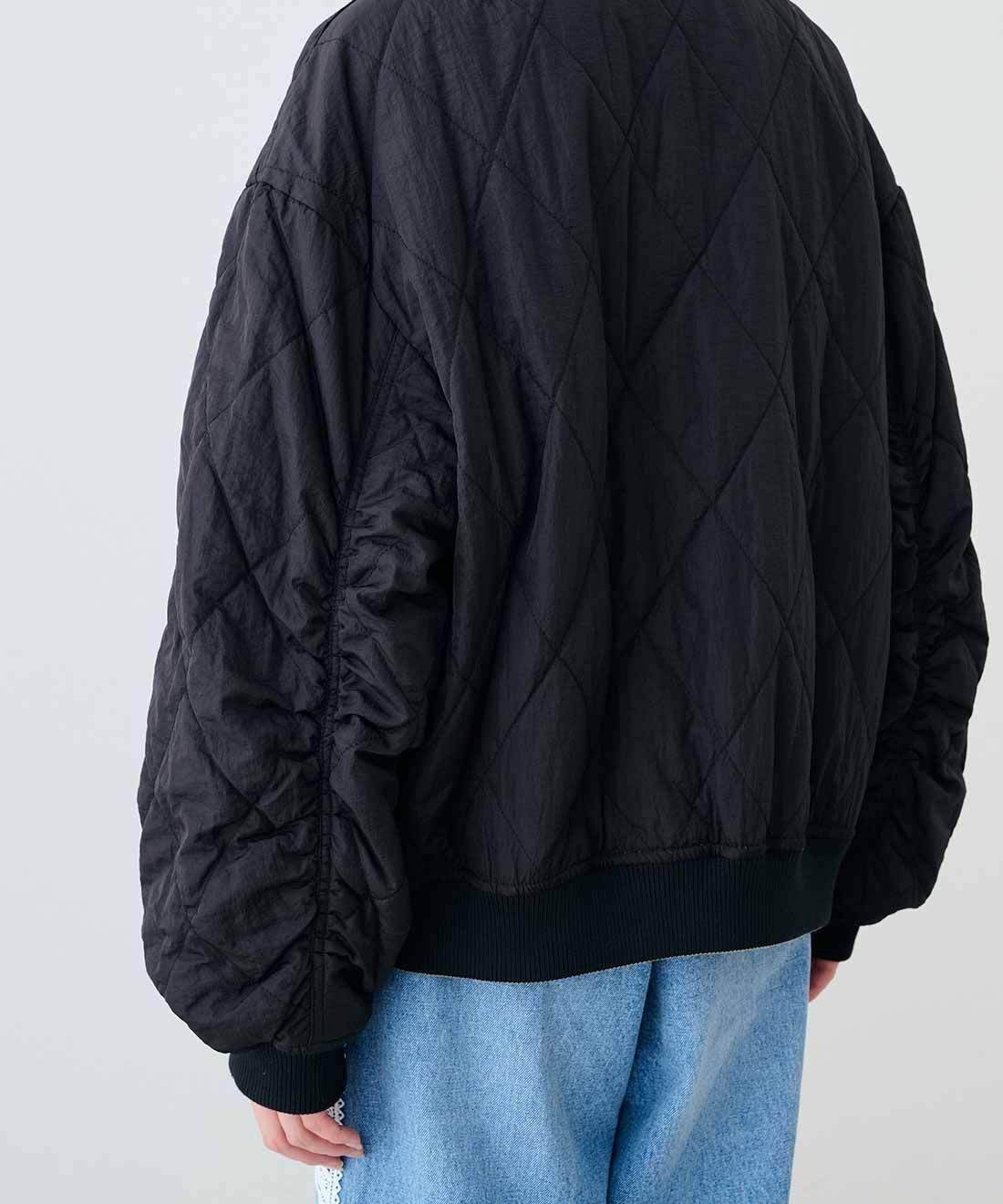 MEDE19F [メデ・ジュウキュウ]|MEDE19F　レースプリントリバーシブル中わたブルゾン〈ブラック×ベージュ〉