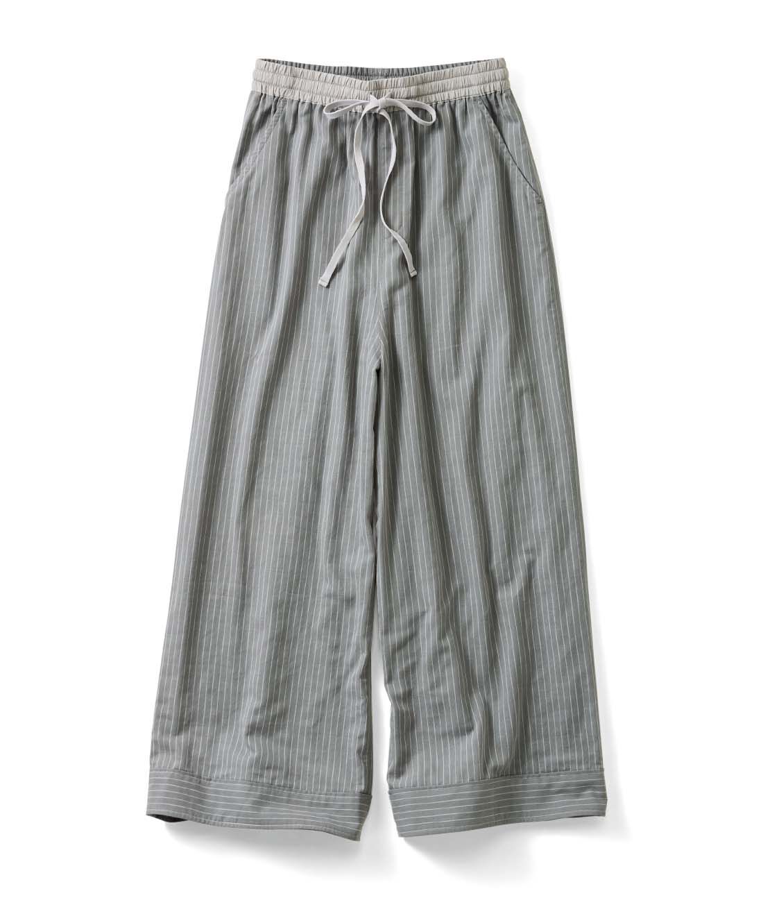 frauglatt|大人の女史会&times;frauglatt　凛と好印象 すらりと美脚見え 贅沢（ぜいたく）ダブルガーゼパンツ|〈ストライプ〉