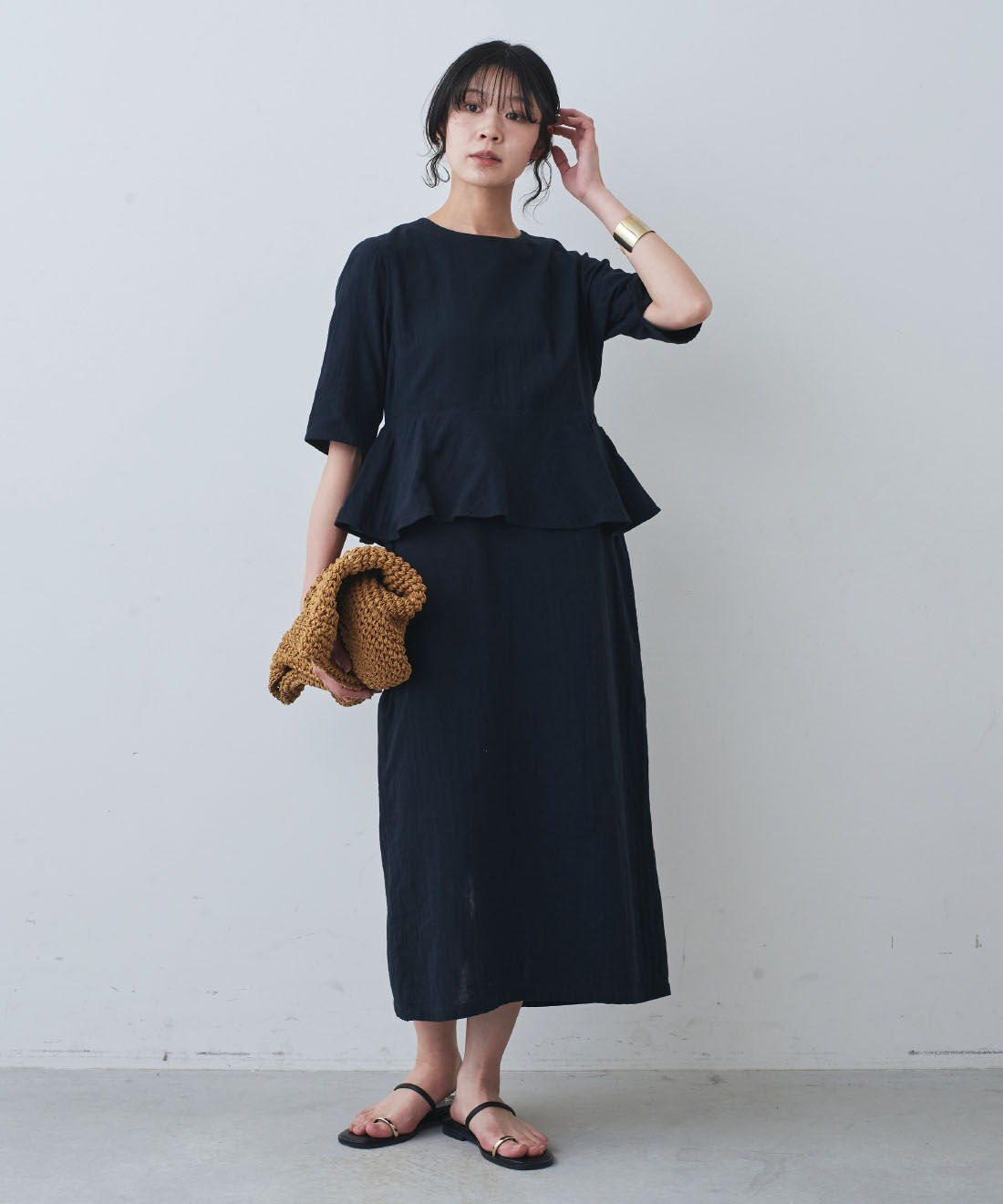 mensha!|mensha!　ガーゼでドレスアップ！ ペプラムワンピース|モデル身長：163cm　着用サイズ：M