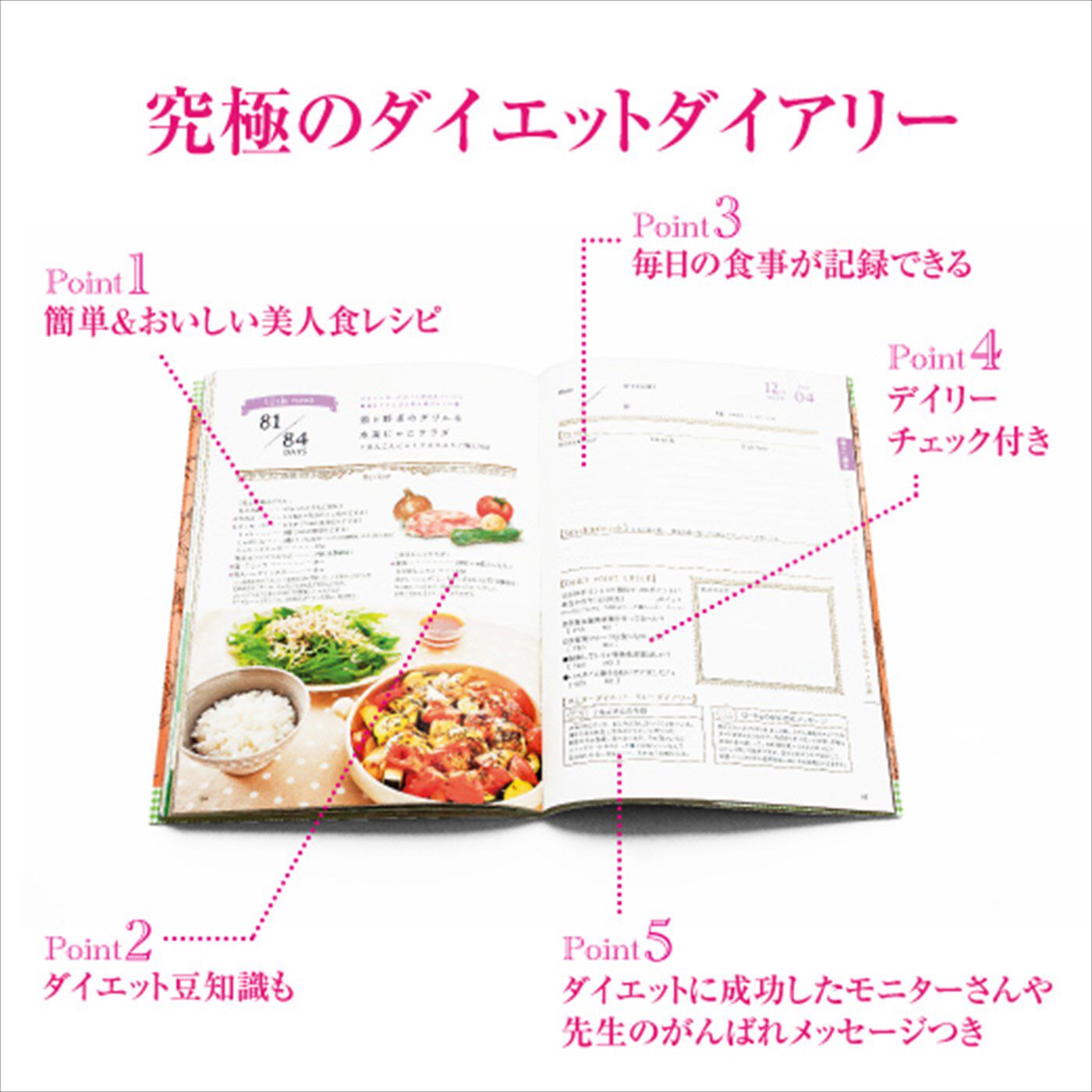 ミニツク|【総額 1,950円OFF】ダイエットクリエイター大場ケイ子先生が教える 12weeks 美人食ダイエットダイアリープログラム[3回予約プログラム]|ＰＯＩＮＴ１　スーパーの食材で作れるヘルシーなお手軽レシピで、お料理のレパートリーも広がります。　ＰＯＩＮＴ２　結果に差が出る？！　栄養やダイエットに効果的な食べ方などワンポイントアドバイス付きの日も。　ＰＯＩＮＴ３　一日３食の食事内容をメモ。食生活がチェックできるから、食べ過ぎをセーブすることも。　ＰＯＩＮＴ４　ほっそり体形に近づく食生活や美肌習慣のポイントなど４つの質問で毎日簡単チェック。　ＰＯＩＮＴ５　同じようにダイエットをがんばって成功したモニターさんのリアルなつぶやきを毎日チェックして、仲間気分であせらずに効果を狙いましょう。
